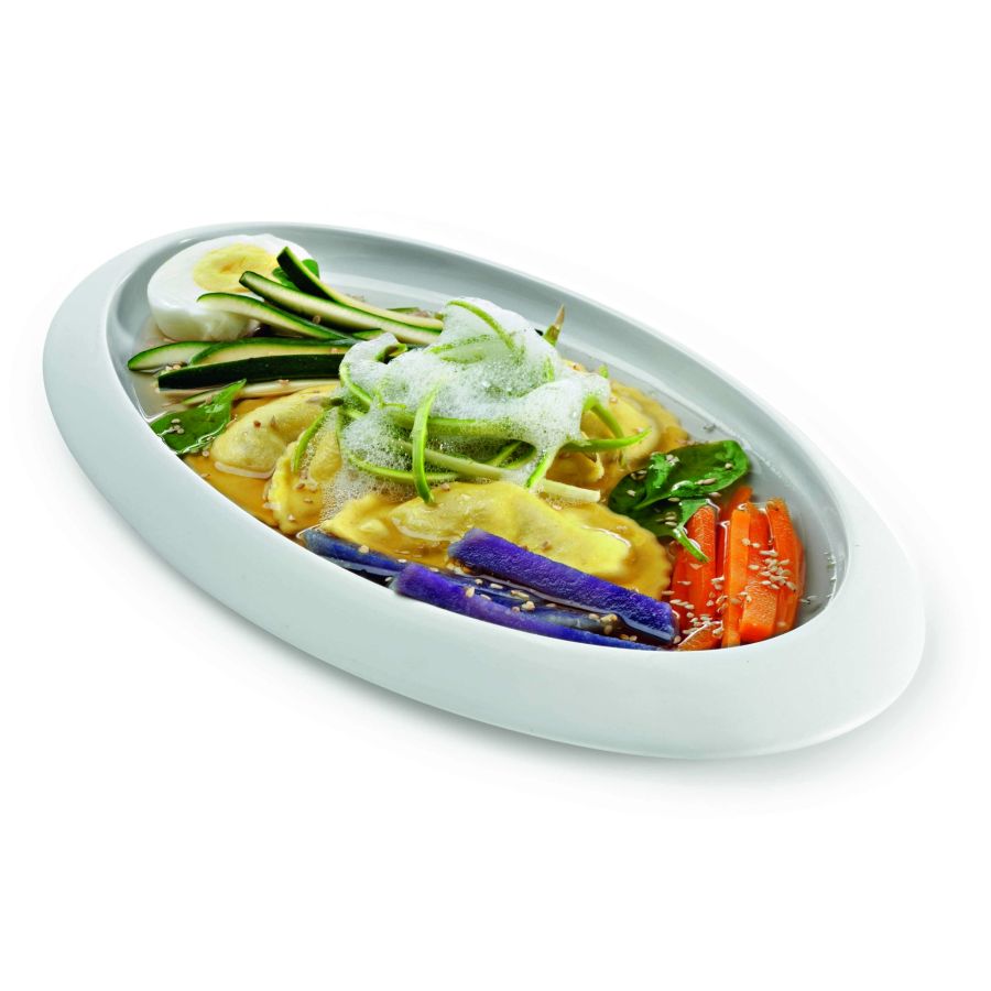 Panzerotti con funghi porcini  in brodo di ramen vegetale