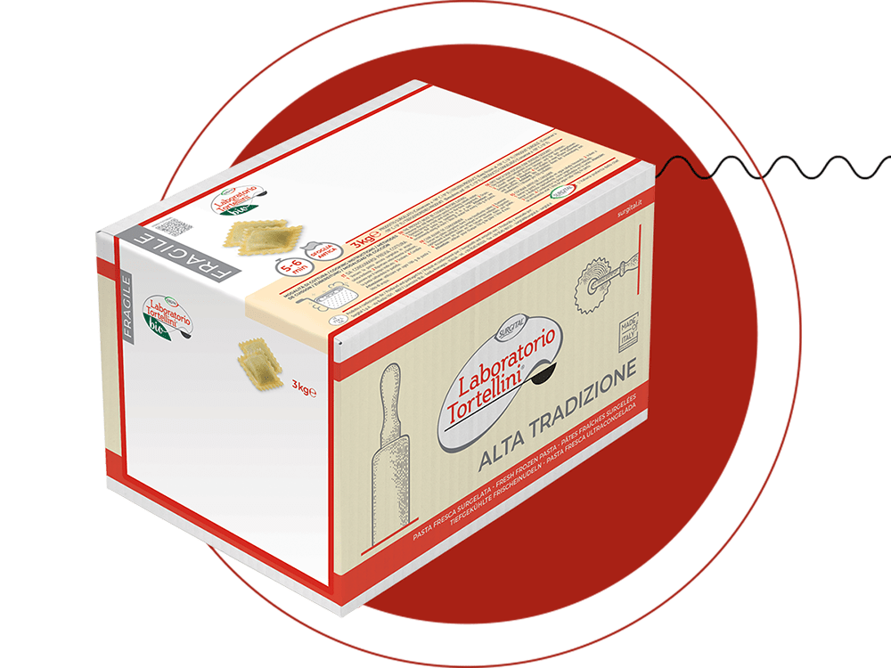 Una confezione dei ravioli con ricotta e spinaci BIO di Laboratorio Tortellini®