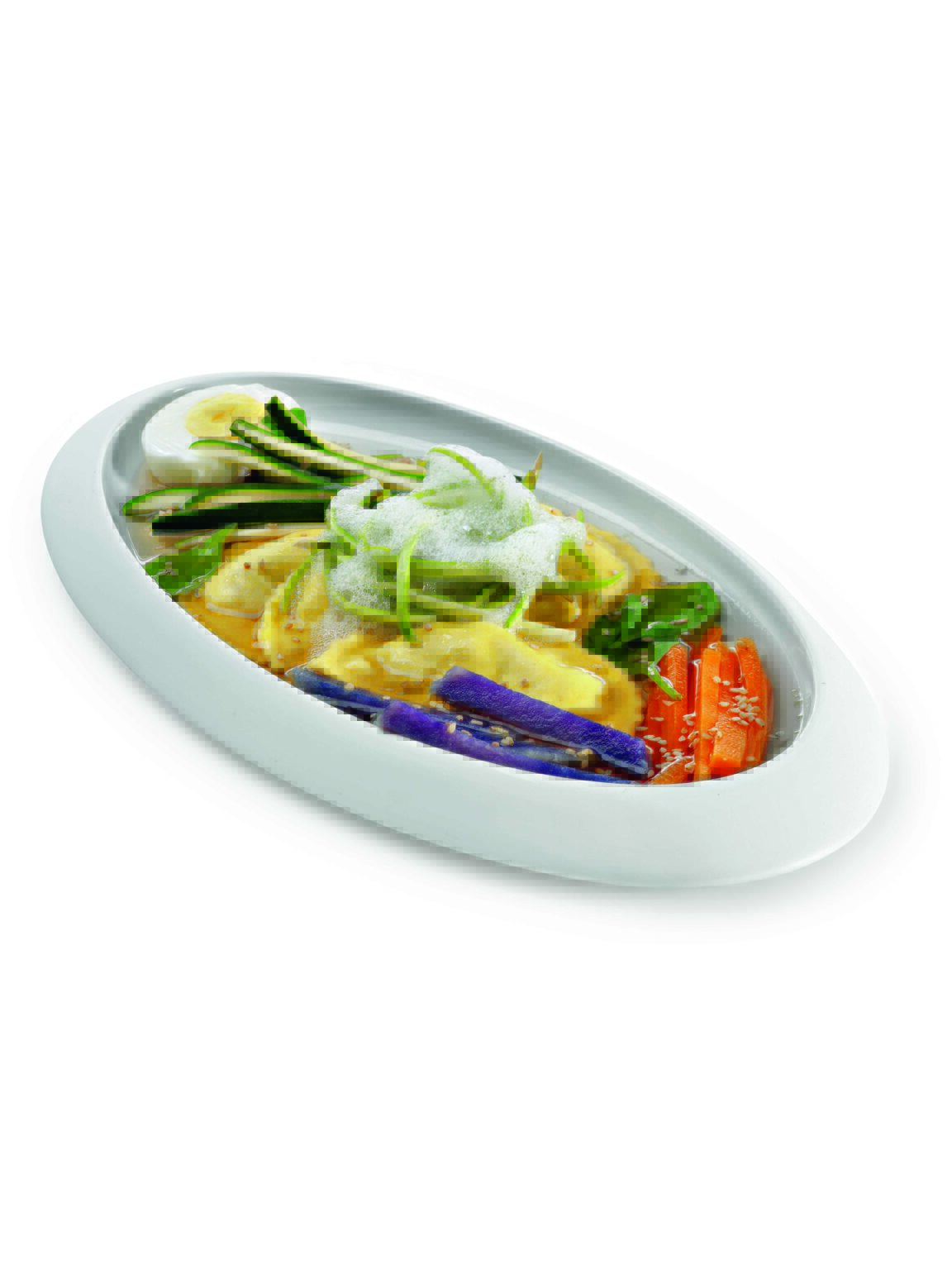 Panzerotti con funghi porcini in brodo di ramen vegetale