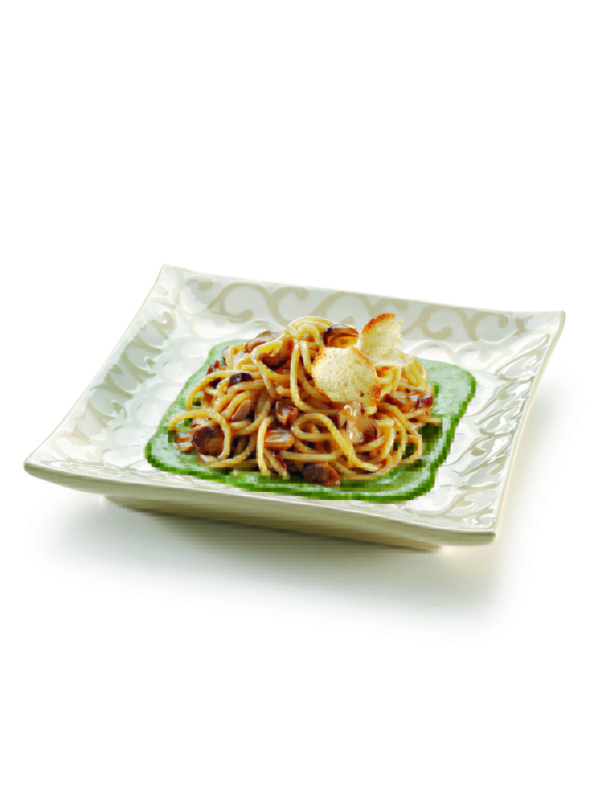 Pici alle briciole con porcini e salsa di prezzemolo